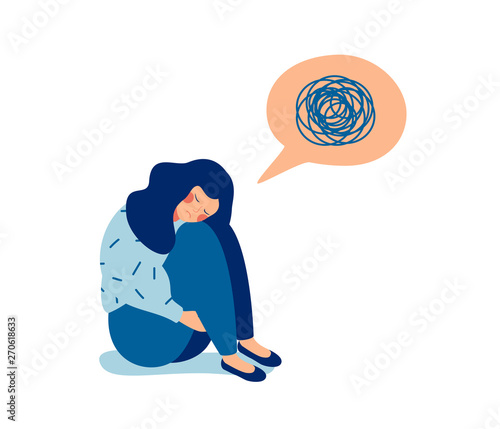 Cuadros en Lienzo Woman in depression with bewildered thoughts in her mind