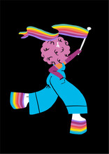 Girl With Afro Waving A Rainbow Flag
