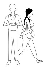 Wall Mural - love couple cartoon black and white