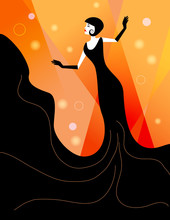A Glamorous Woman Wears Gown And Gloves In A Minimalist Fashion And Beauty Illustration.