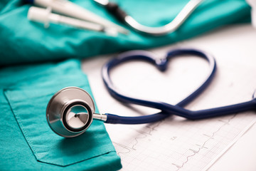 medical stethoscope twisted in heart shape.