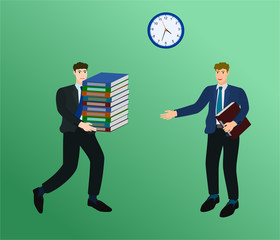 Wall Mural - Businessman hurry sent document to manager in deadline time , vector cartoon