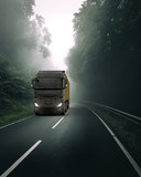 Fototapeta  - Foggy Forest Lorry Transport