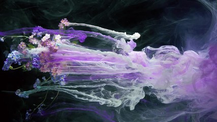 Wall Mural - Blue and Pale Magenta Flowers. Fluid Art.