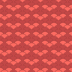 Canvas Print - Seamless pattern in chinese style. Coral color oriental background.