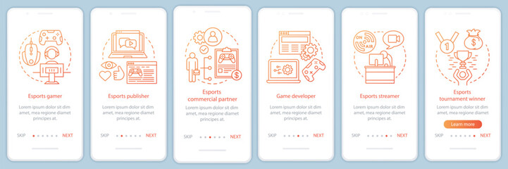 Esports onboarding mobile app page screen vector template