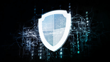 Wall Mural - antiviral shield in cyber space network with binary code
