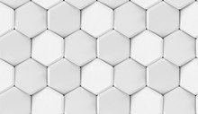3D Wallpaper Of Realistic White Tiles Chamfered Hexagons. High Quality Seamless Texture.