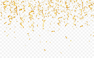 gold confetti. celebration carnival ribbons. luxury greeting card. vector illustration