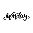© merly69 - Monday. Handwriting font by calligraphy.  illustration isolated on white background. EPS 10. Brush ink black lettering. Day of Week