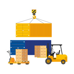 Wall Mural - cargo containers with pushcart vector illustration