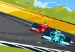 Vector illustration of race cars on the race track in motion, front view
