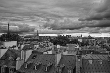 Fototapete - Superb Black & White Aerial View of Paris centre and roofs shots with a Leica