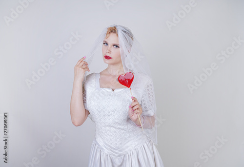 Pretty Curvy Adult Woman With Short Hair Wearing Long Vintage
