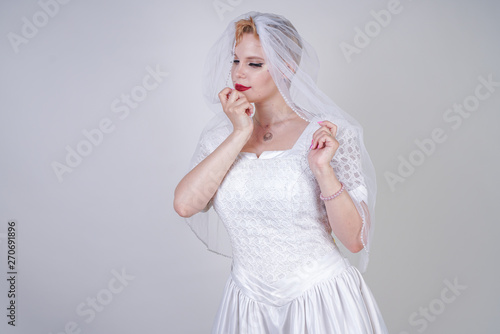 Pretty Curvy Adult Woman With Short Hair Wearing Long Vintage