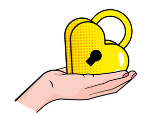 Sticker - hand holding padlock vector illustration