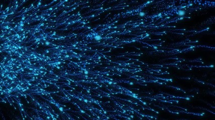 Wall Mural - flowing abstract shine glowing particles with trail. motion background. seamless loop