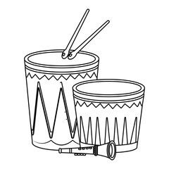 Poster - musical instruments party cartoons in black and white