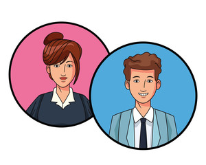 Wall Mural - business couple avatar profile picture in round icons