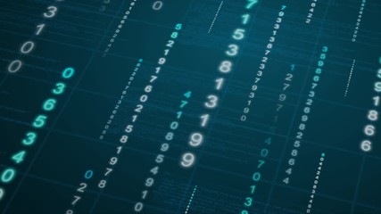 Binary rain background. Digital Data on blueprint
