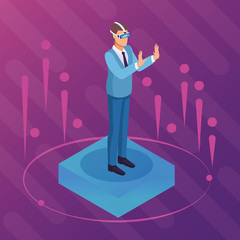 Sticker - Isometric businessman digital purple background