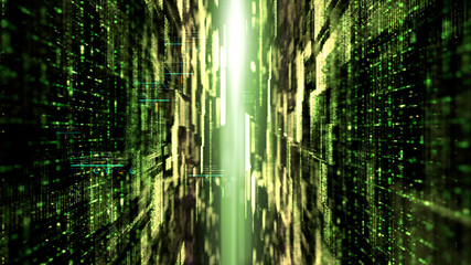 Poster - Futuristic digital matrix grid particles de-focus cyber space background environment