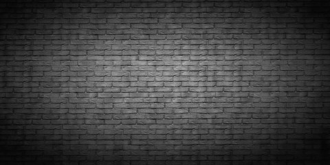 Poster - Black brick wall texture panoramic backdrop.