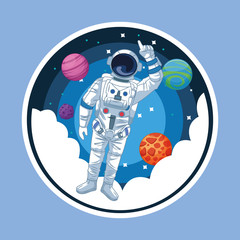 Canvas Print - Astronaut in the galaxy cartoon round icon