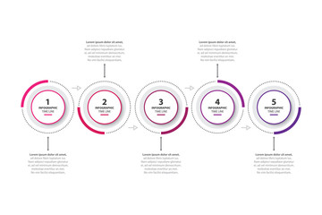 Wall Mural - colorful timeline infographic with 5 options design template, Infographics management, finance, analytics, presentation. Vector illustration