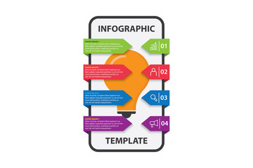 Wall Mural - colorful timeline infographic with 4 options design template, Infographics management, finance, analytics, presentation. Vector illustration