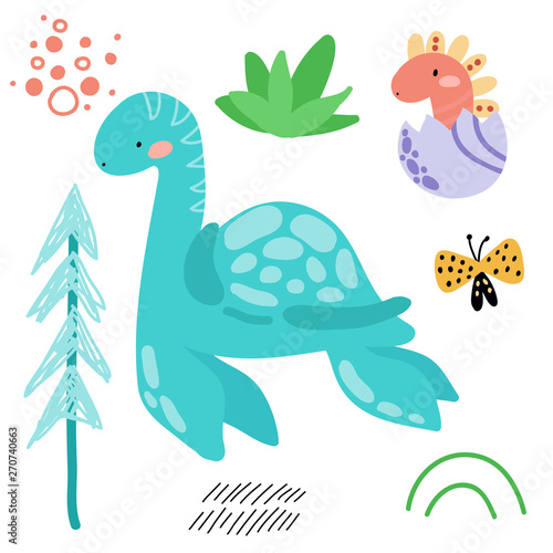 Cute cartoon dinosaurs, flo...