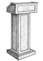 Wall Mural - Podium tribune illustration, drawing, engraving, ink, line art, vector