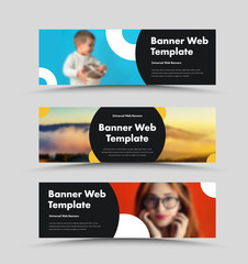 Wall Mural - vector black web banners design with place for photo and round elements.