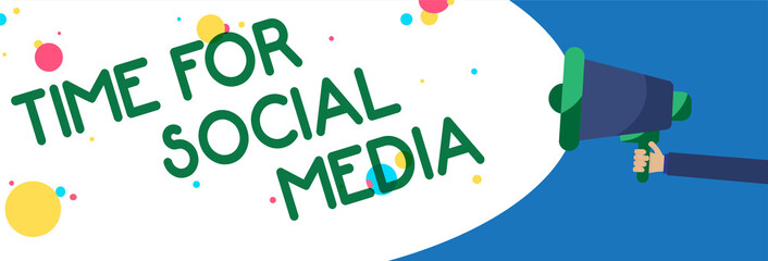 Writing note showing Time For Social Media. Business photo showcasing meeting new friends discussing topics news and movies Symbols warning alarming speaker script announcement signal indication