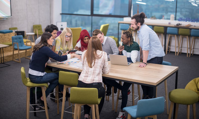 Poster - Multiethnic startup business team having meeting