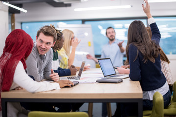 Poster - Multiethnic startup business team having meeting