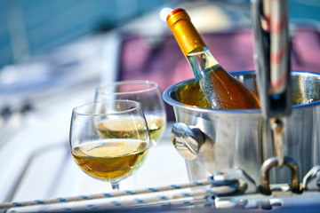 white wine on the yacht