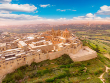 Old Castle Mdina Cathedral City, Malta. Aerial Top View