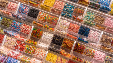 Self service display with many candies