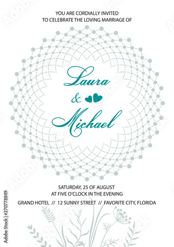 Wedding invitation. Card, template for the invitation. Delicate background, d...