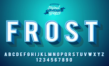 Frost. 3D Vintage Winter Font In Cold Color. Serif Typeface.