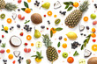Creative flat layout of fruit in the form of a pattern, top view. Food background.