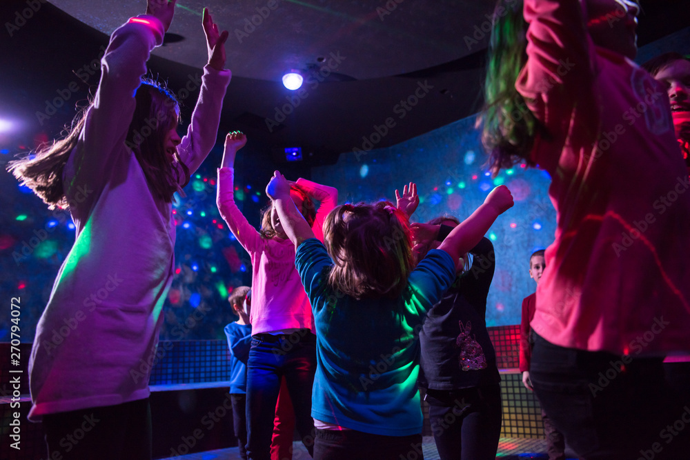 Kids neon disco party - obrazy, fototapety, plakaty 