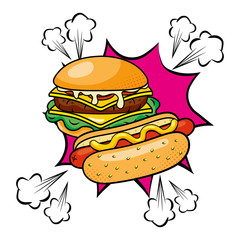 Wall Mural - hamburger and hot dog vector illustration