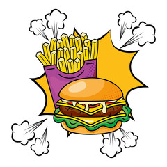 Poster - hamburger and french fries vector illustration