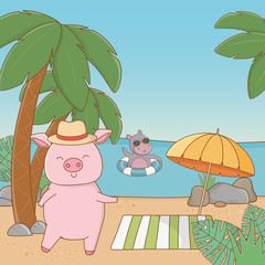 Canvas Print - cute animals enjoying summer vacations