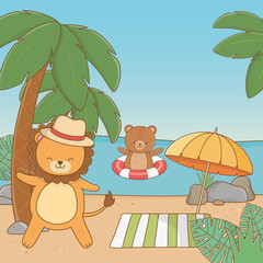 Canvas Print - cute animals enjoying summer vacations