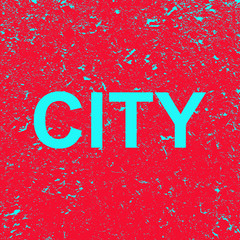 Inscription city on grunge background. Red banner with blue stop city. Illustration.