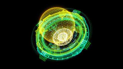 Canvas Print - futuristic graphic user interface head up display screen with digital holographic nuclear fusion ene