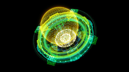 Canvas Print - futuristic graphic user interface head up display screen with digital holographic nuclear fusion ene